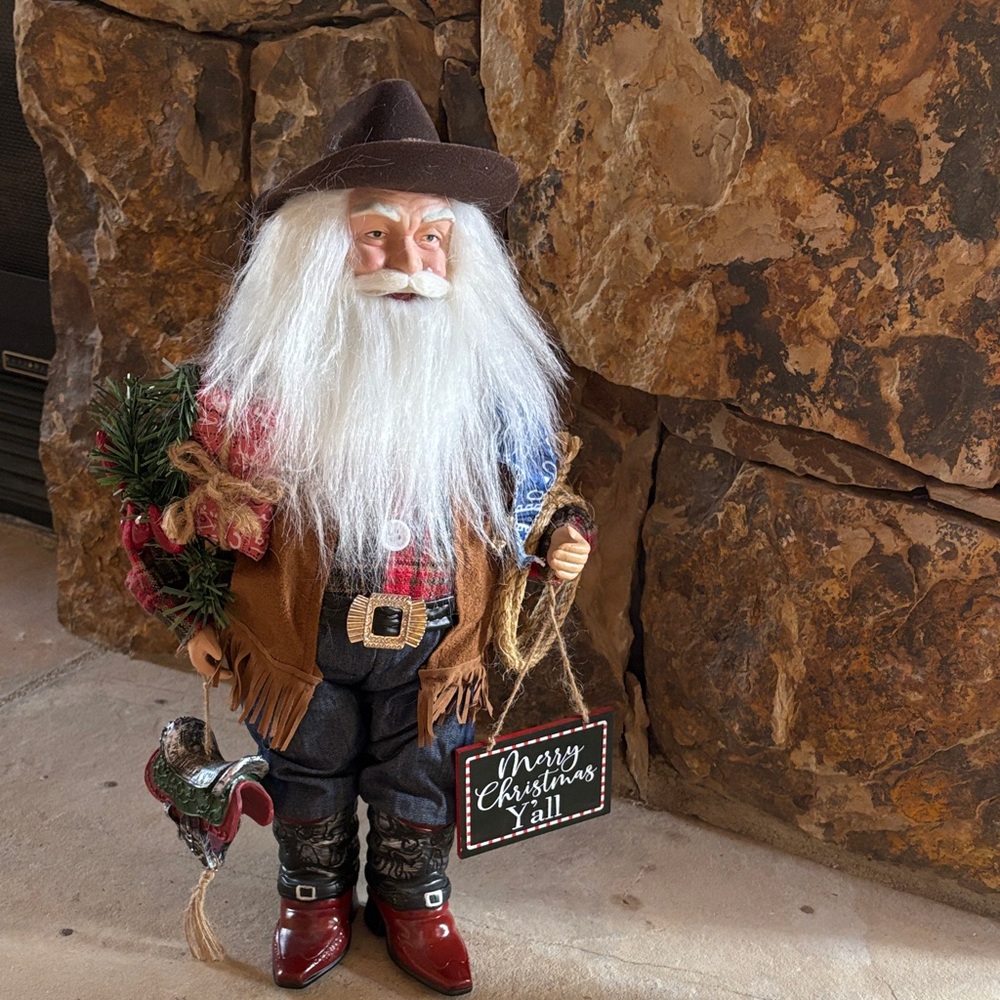 Festive Cowboy Santa Claus with Red and Brown Accents